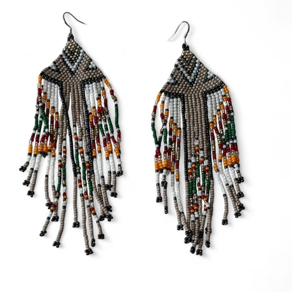 Beaded Southwestern‎ Fringe Statement Earrings